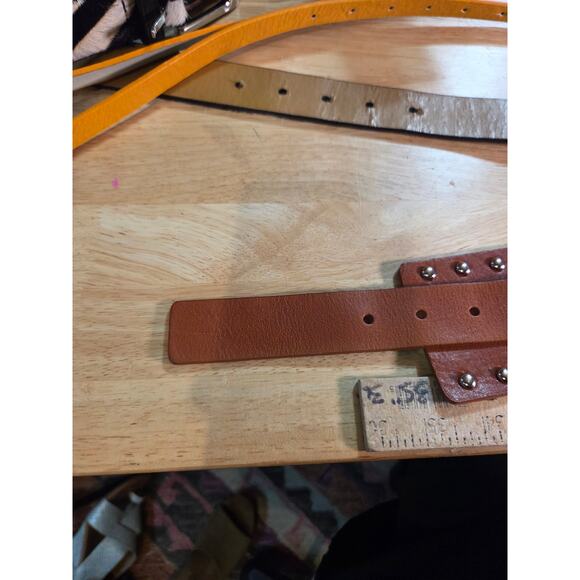 Calvin Klein Brown Genuine Leather Studded Belt Silver Toned Hardware 38" - Picture 8 of 9